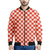 Lava Red And White Gingham Print Men's Bomber Jacket