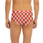 Lava Red And White Gingham Print Men's Briefs