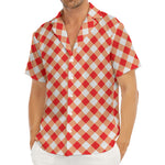 Lava Red And White Gingham Print Men's Deep V-Neck Shirt