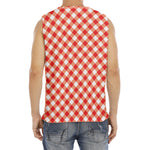 Lava Red And White Gingham Print Men's Fitness Tank Top