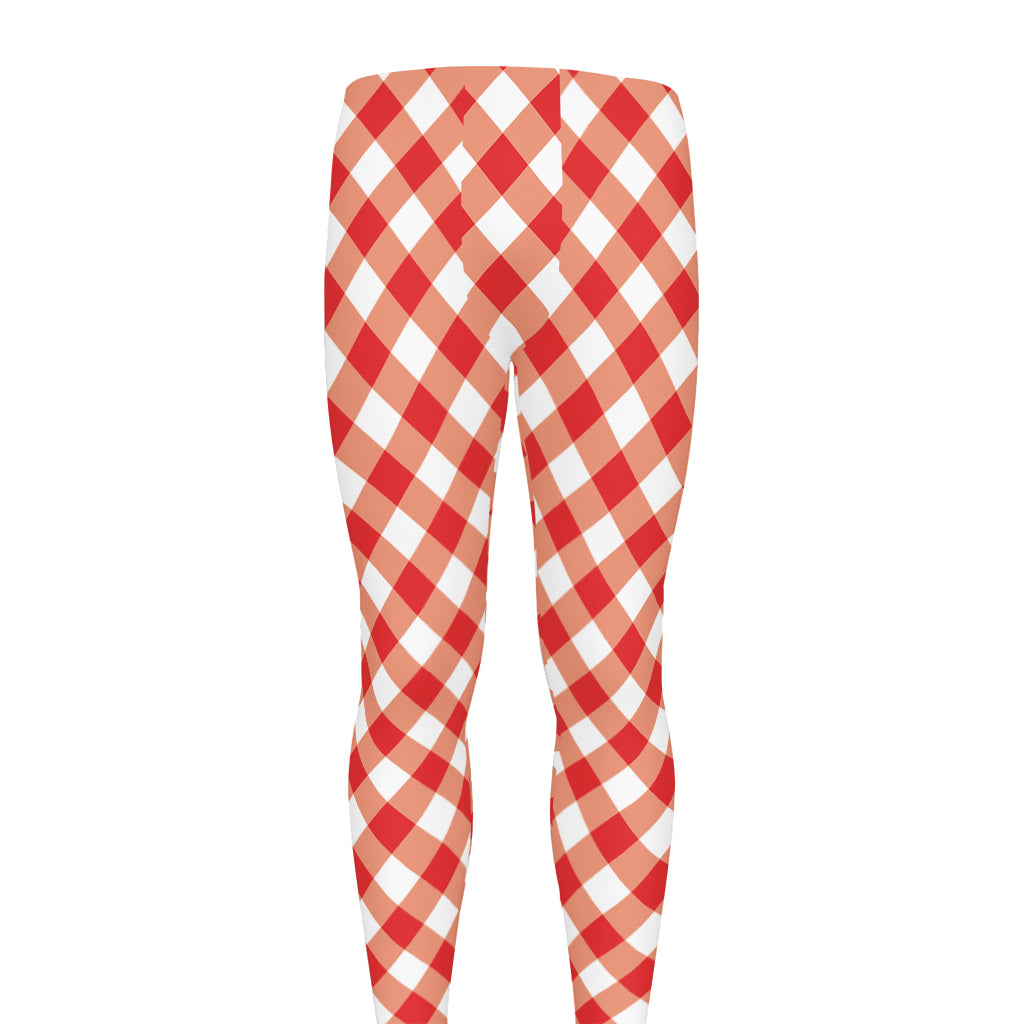 Lava Red And White Gingham Print Men's leggings