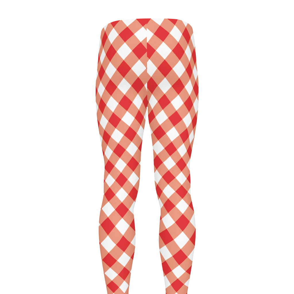 Lava Red And White Gingham Print Men's leggings