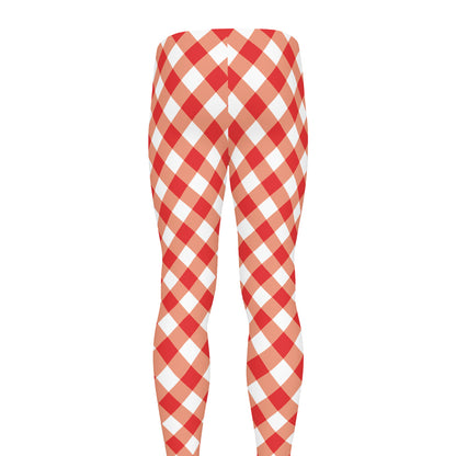Lava Red And White Gingham Print Men's leggings