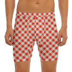 Lava Red And White Gingham Print Men's Long Boxer Briefs