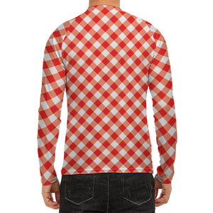 Lava Red And White Gingham Print Men's Long Sleeve Rash Guard