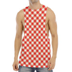 Lava Red And White Gingham Print Men's Muscle Tank Top