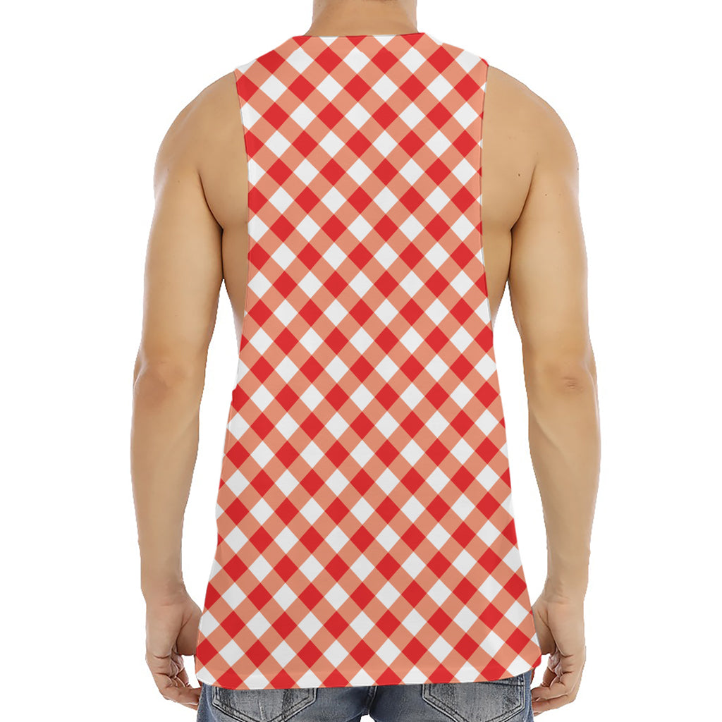 Lava Red And White Gingham Print Men's Muscle Tank Top