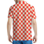 Lava Red And White Gingham Print Men's Polo Shirt