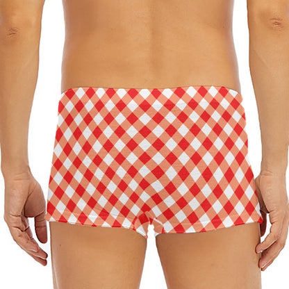 Lava Red And White Gingham Print Men's Short Boxer Briefs