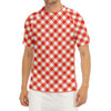 Lava Red And White Gingham Print Men's Short Sleeve Rash Guard