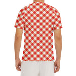 Lava Red And White Gingham Print Men's Short Sleeve Rash Guard