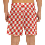 Lava Red And White Gingham Print Men's Split Running Shorts