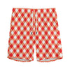 Lava Red And White Gingham Print Men's Sports Shorts