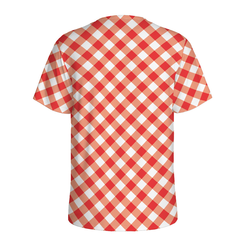 Lava Red And White Gingham Print Men's Sports T-Shirt