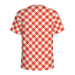 Lava Red And White Gingham Print Men's Sports T-Shirt