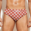 Lava Red And White Gingham Print Men's Swim Briefs