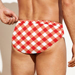 Lava Red And White Gingham Print Men's Swim Briefs