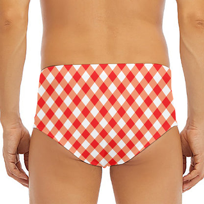 Lava Red And White Gingham Print Men's Triangle Swim Briefs