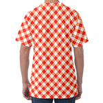 Lava Red And White Gingham Print Men's Velvet T-Shirt