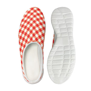 Lava Red And White Gingham Print Mesh Casual Shoes