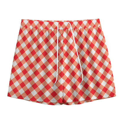 Lava Red And White Gingham Print Mesh Shorts