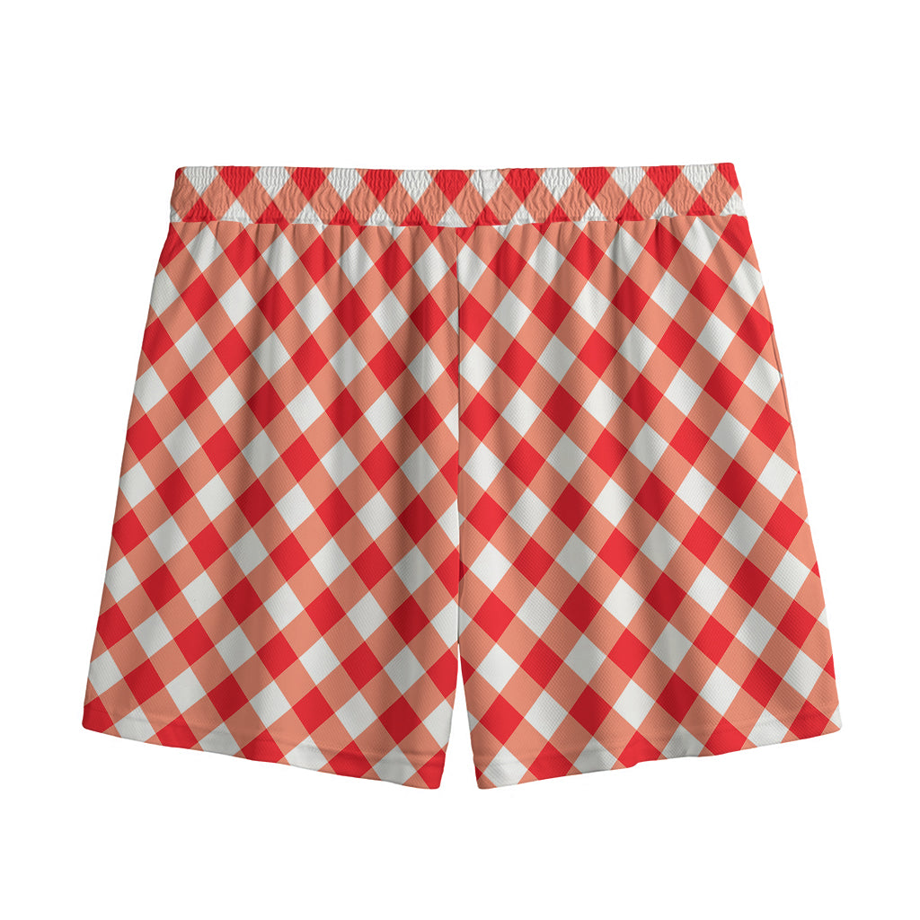 Lava Red And White Gingham Print Mesh Shorts