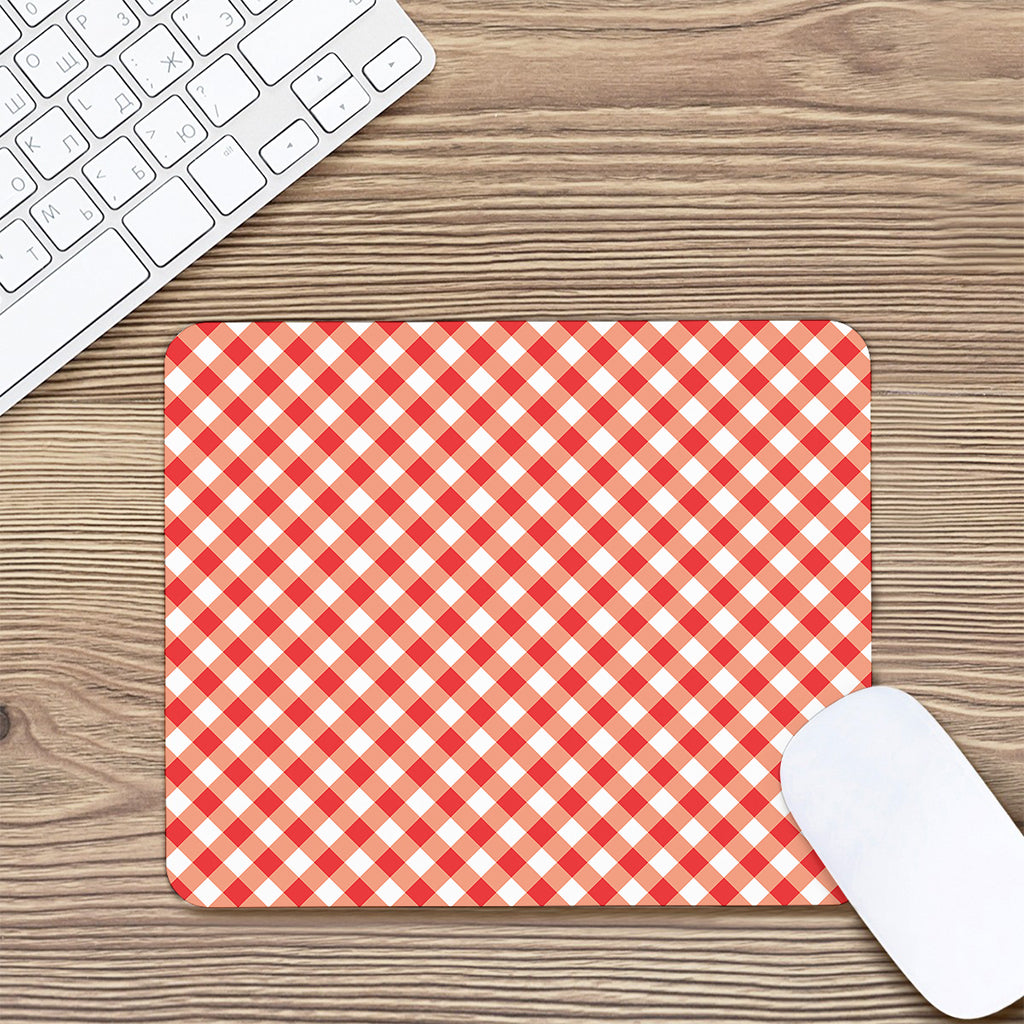 Lava Red And White Gingham Print Mouse Pad