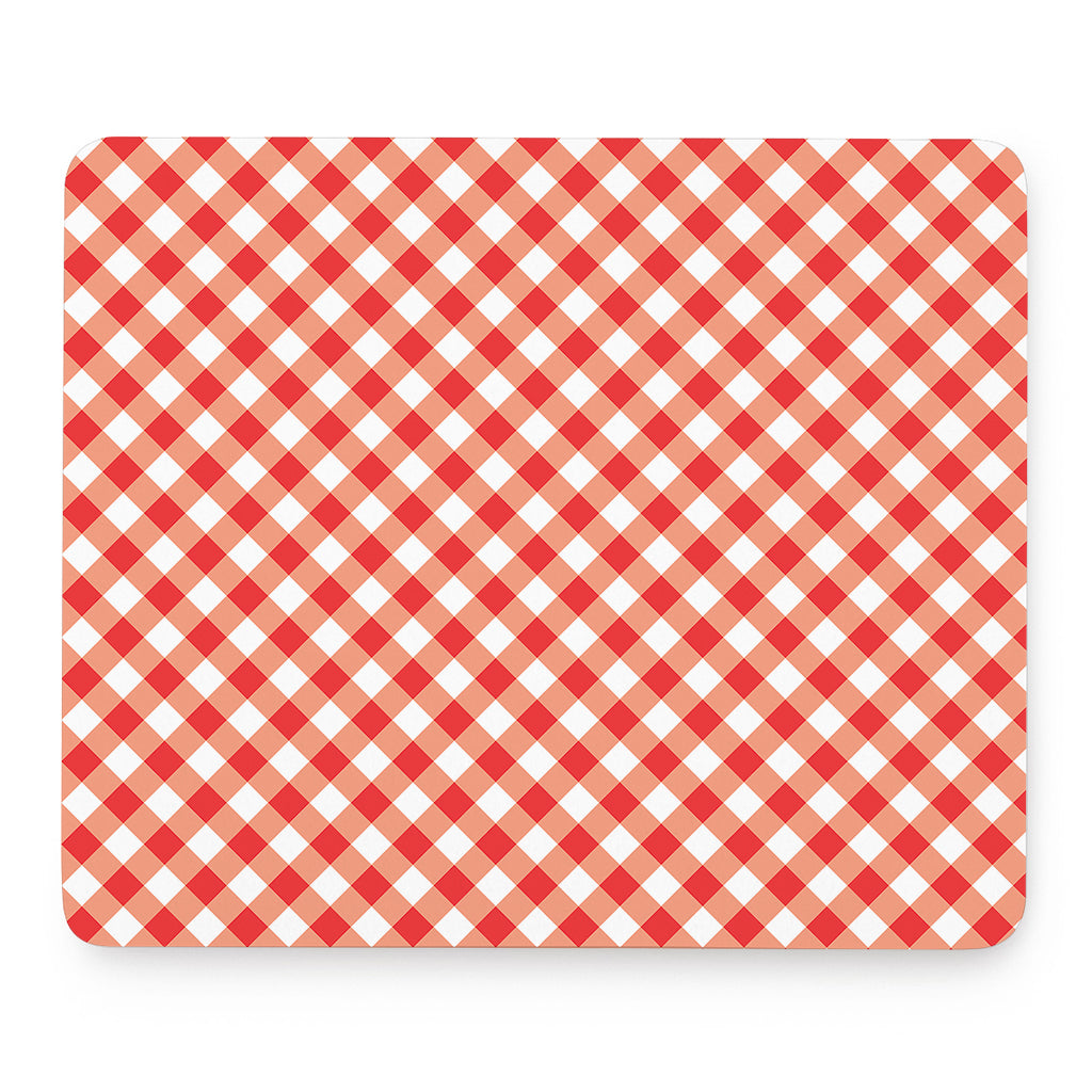 Lava Red And White Gingham Print Mouse Pad