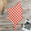 Lava Red And White Gingham Print One Shoulder Bodysuit