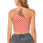 Lava Red And White Gingham Print One Shoulder Crop Top
