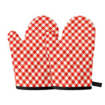 Lava Red And White Gingham Print Oven Mitts