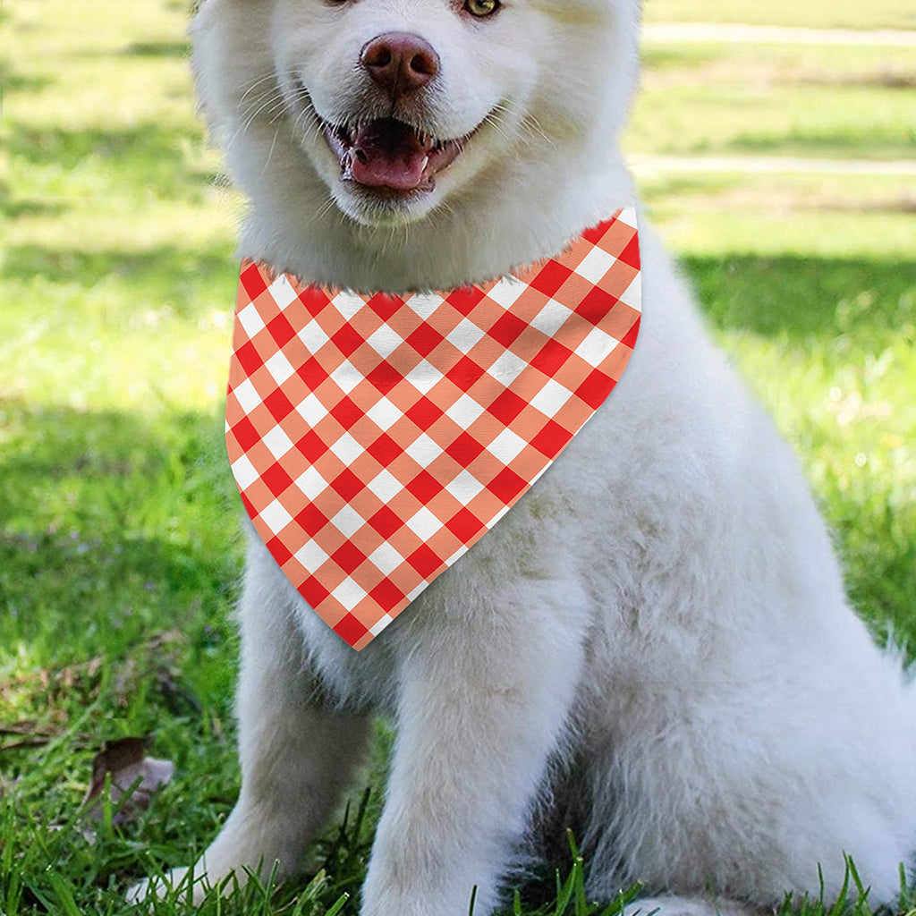 Lava Red And White Gingham Print Over The Collar Dog Bandana