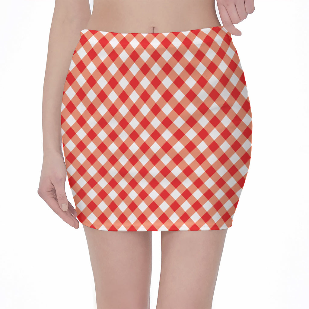 Lava Red And White Gingham Print Pencil Mini Skirt