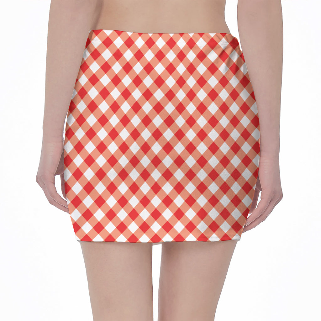 Lava Red And White Gingham Print Pencil Mini Skirt