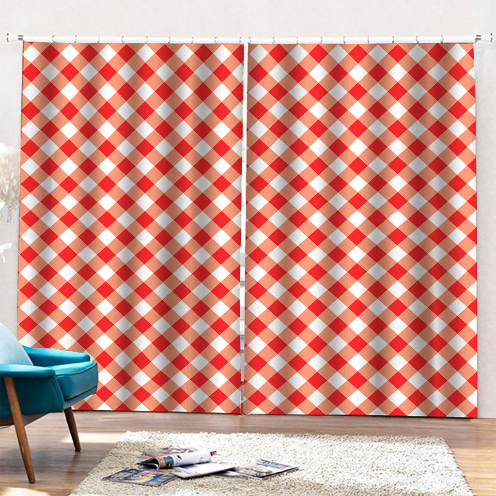 Lava Red And White Gingham Print Pencil Pleat Curtains