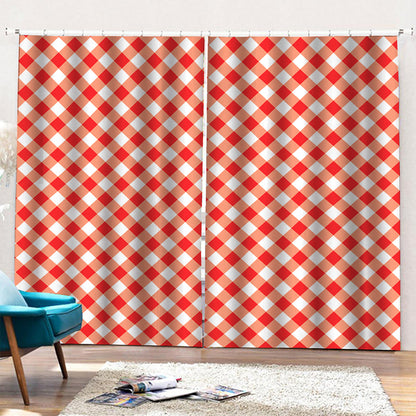 Lava Red And White Gingham Print Pencil Pleat Curtains