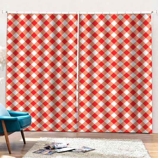 Lava Red And White Gingham Print Pencil Pleat Curtains