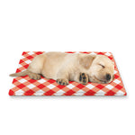 Lava Red And White Gingham Print Pet Cooling Mat Cover