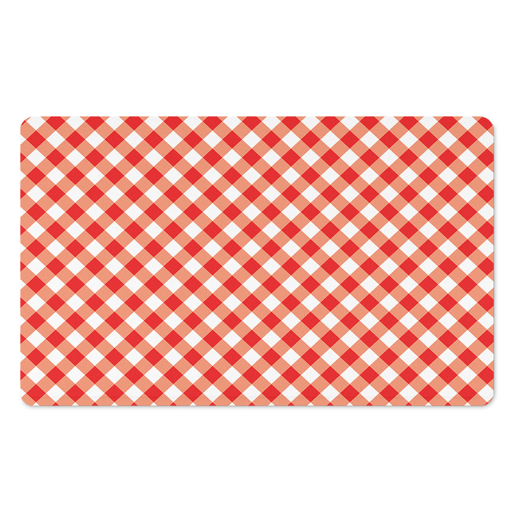 Lava Red And White Gingham Print Polyester Doormat