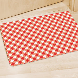 Lava Red And White Gingham Print Polyester Doormat