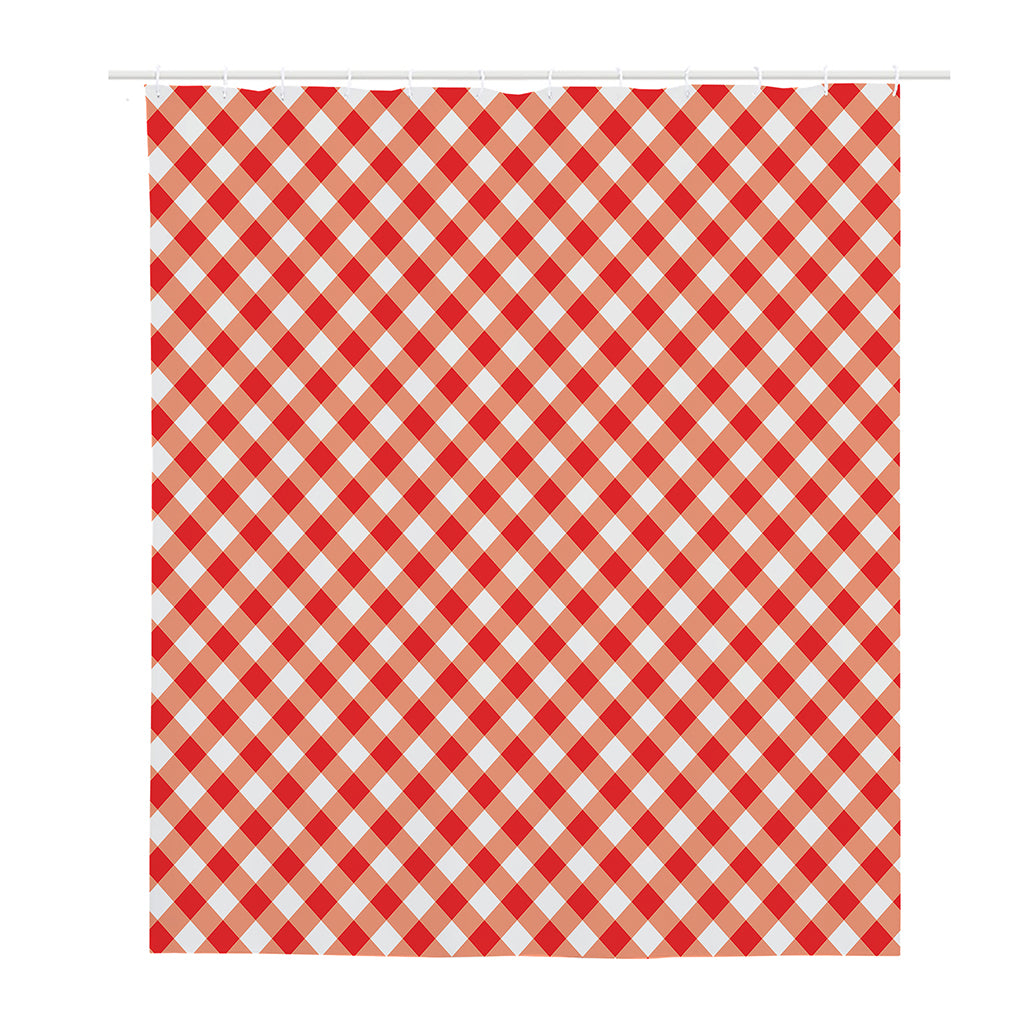 Lava Red And White Gingham Print Polyester Shower Curtain