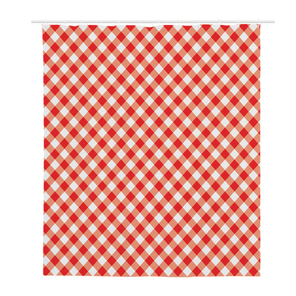 Lava Red And White Gingham Print Polyester Shower Curtain