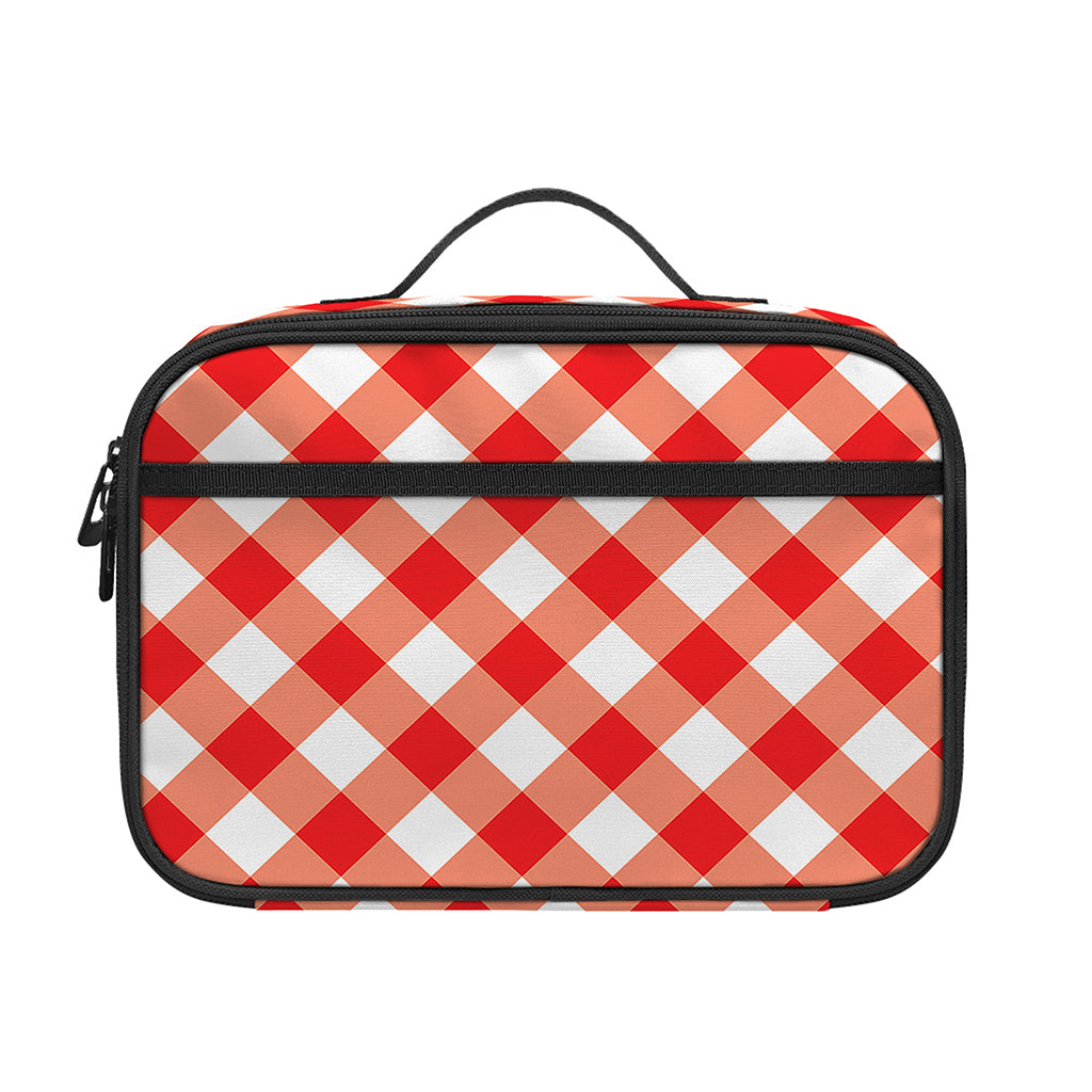 Lava Red And White Gingham Print Portable Lunch Bag