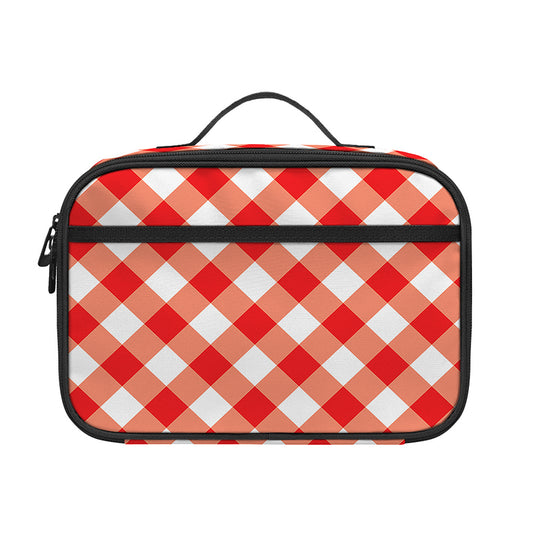 Lava Red And White Gingham Print Portable Lunch Bag