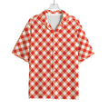 Lava Red And White Gingham Print Rayon Hawaiian Shirt