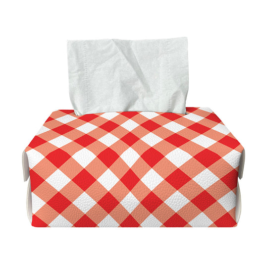 Lava Red And White Gingham Print Rectangle Tissue Box Cover