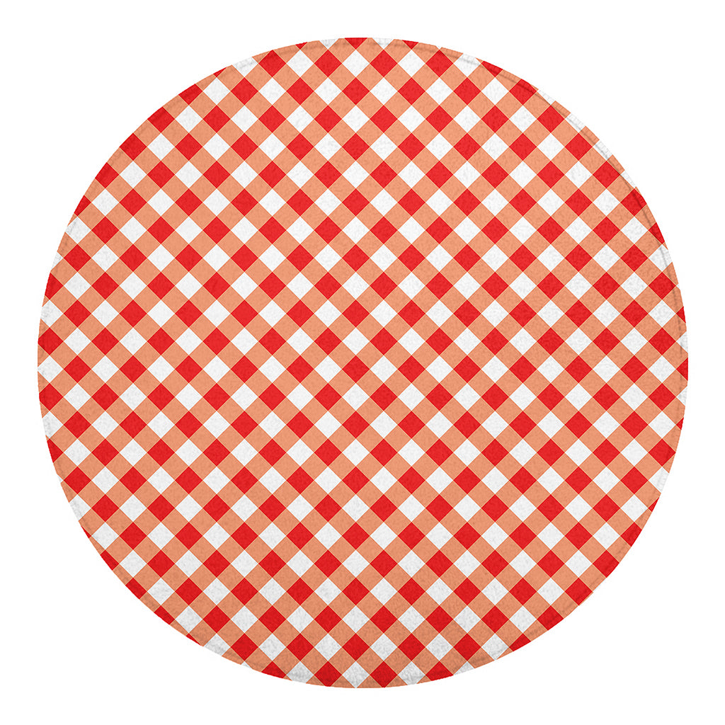Lava Red And White Gingham Print Round Blanket