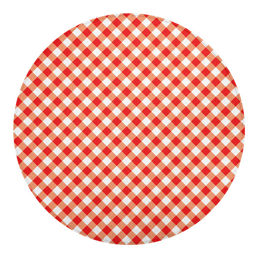 Lava Red And White Gingham Print Round Blanket
