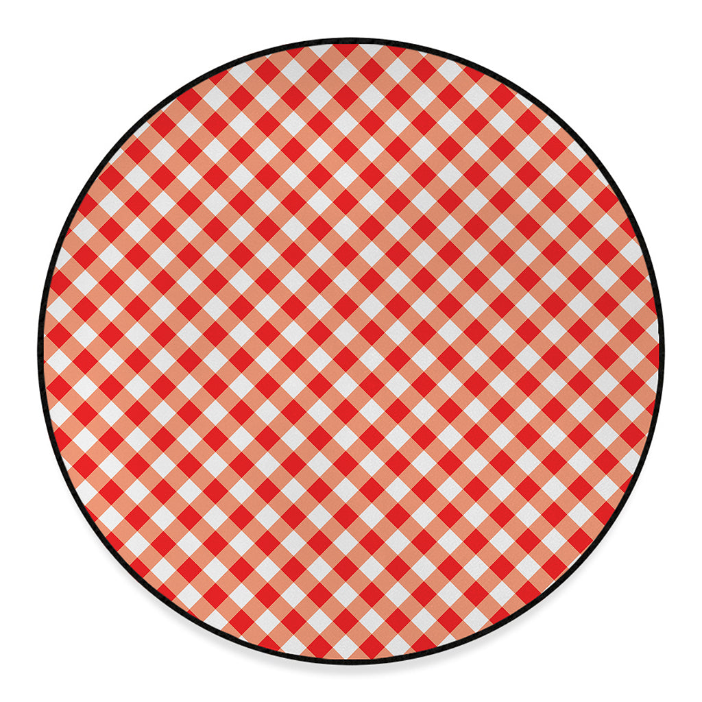 Lava Red And White Gingham Print Round Floor Mat