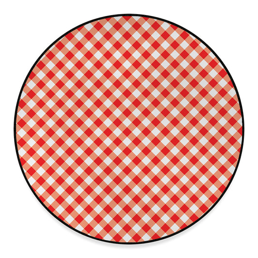 Lava Red And White Gingham Print Round Floor Mat
